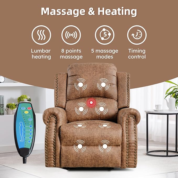 EBELLO 2-Piece Manual Recliner Sofa Set, Faux Leather Message Single Recliner