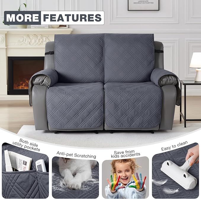 TAOCOCO 100% Waterproof Recliner Loveseat Covers 2 Seater, Split Loveseat Covers