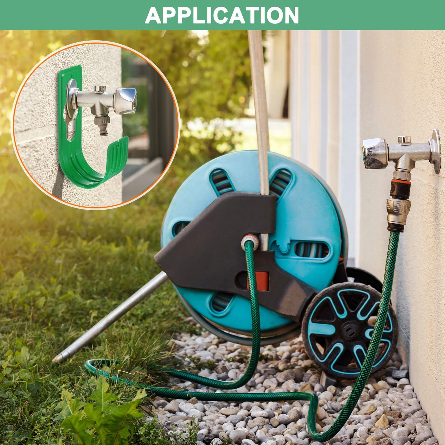 M METERXITY 3-Pack Garden Hose Hanger, ABS Plastic Water Hose Holder Wall Mount for 150 Feet Garden Watering Tube Hoses Storage, Expandable Outside Pipe Reel Hanging Hooks [3 Colors In]