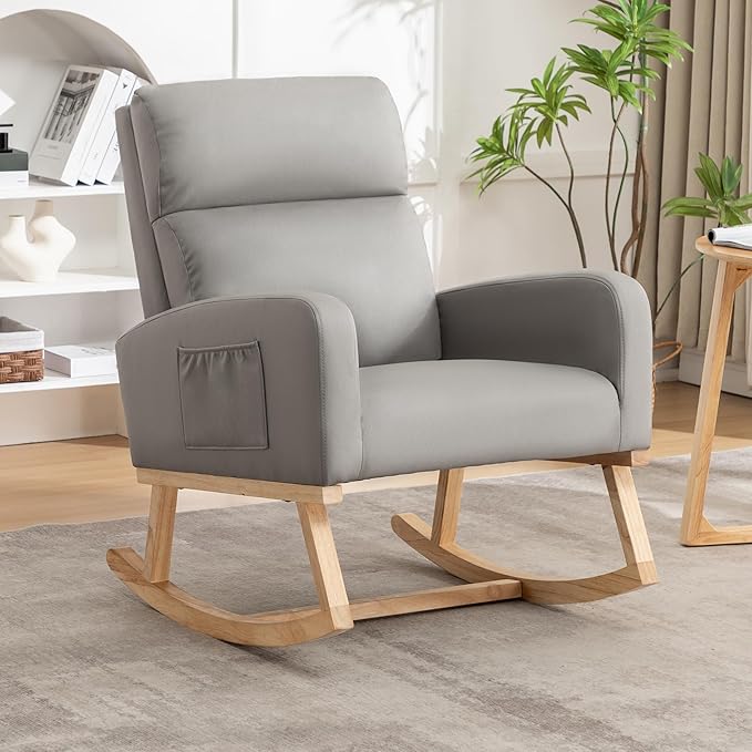 HCHAIRH Rocking Chair Nursery, Leather Nursing Rocking Chairs, Upholstered