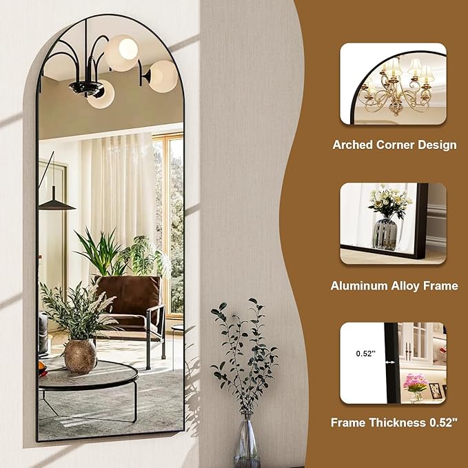 HARRITPURE 59"x16" Arched Full Length Mirror, Arch Floor Mirror