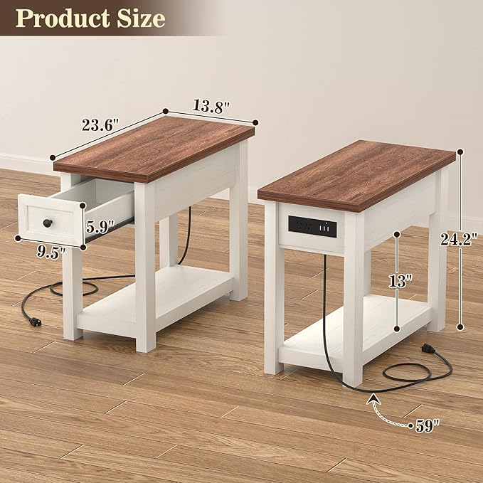 Narrow End Table with Charging Station