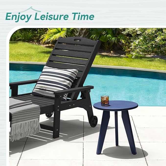 HDPS Outdoor Side Table, Small Round Side Table Weather-Resistant, Outdoor Side