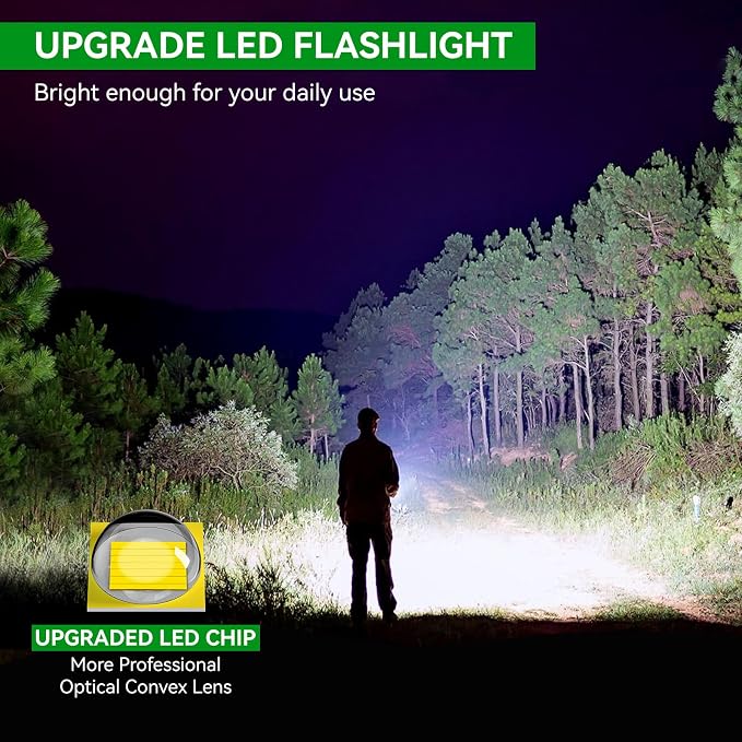 LETMY Tactical Flashlight - 2 Pack Bright Military Grade LED Flashlights High Lumens - Portable Handheld Flash Light, 5 Modes Zoomable Waterproof Flashlights for Home Emergency Camping- Green