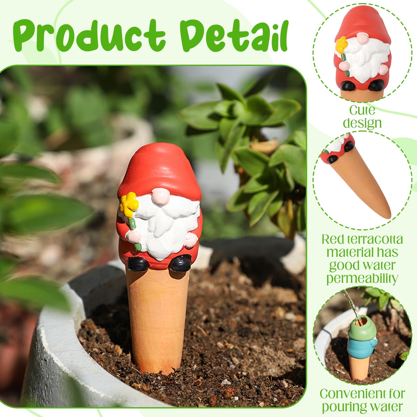 GQIRIL Plant Terracotta Watering Spikes - 4 Pack Plant Self Water Globes Bulbs Insert Irrigation for Indoor Outdoor While Away, Self-Watering Planters Devices with Slow Release System for Garden