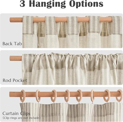 jinchan Striped Linen Kitchen Curtains 36 Inches Tier Curtains Farmhouse Modern Cafe Style Small Window Treatments Airy Light Filtering Rod Pocket for Living Room Bathroom 2 Panels Taupe Grey