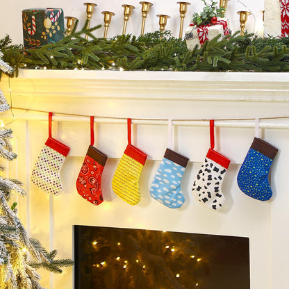 Realspring 24 Pack Christmas Mini Cartoon Stockings 6 Inch Christmas Cow Blue Sky White Cloud Hanging Tree Ornament Stockings Filling Gift Fireplace Decorations Supplies for Xmas Holiday Present