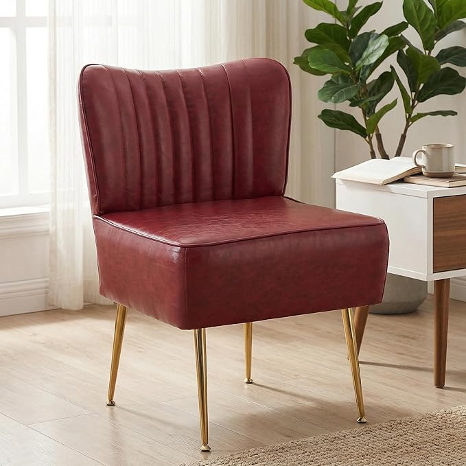 Modern Leather Accent Chair Single 1 Pack, Vintage Slipper Chair