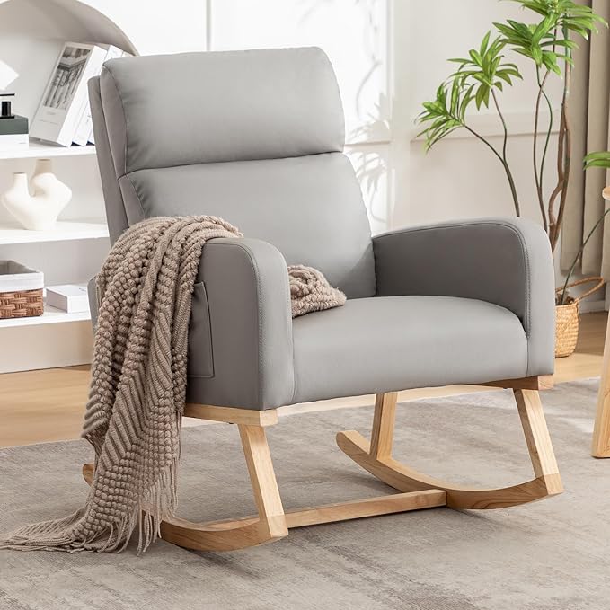 HCHAIRH Rocking Chair Nursery, Leather Nursing Rocking Chairs, Upholstered