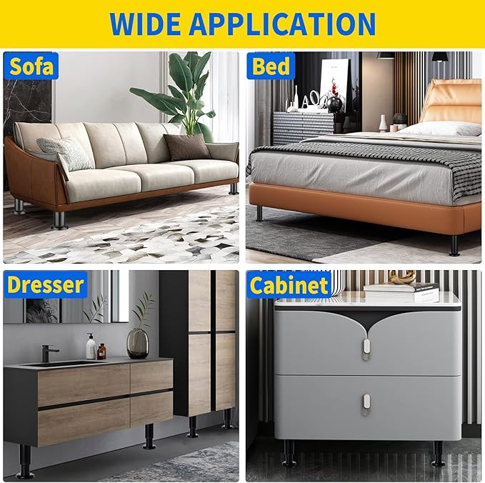 4 Pcs Adjustable Height Furniture Support Legs 3.15-4.72 inch, Metal Heavy Duty