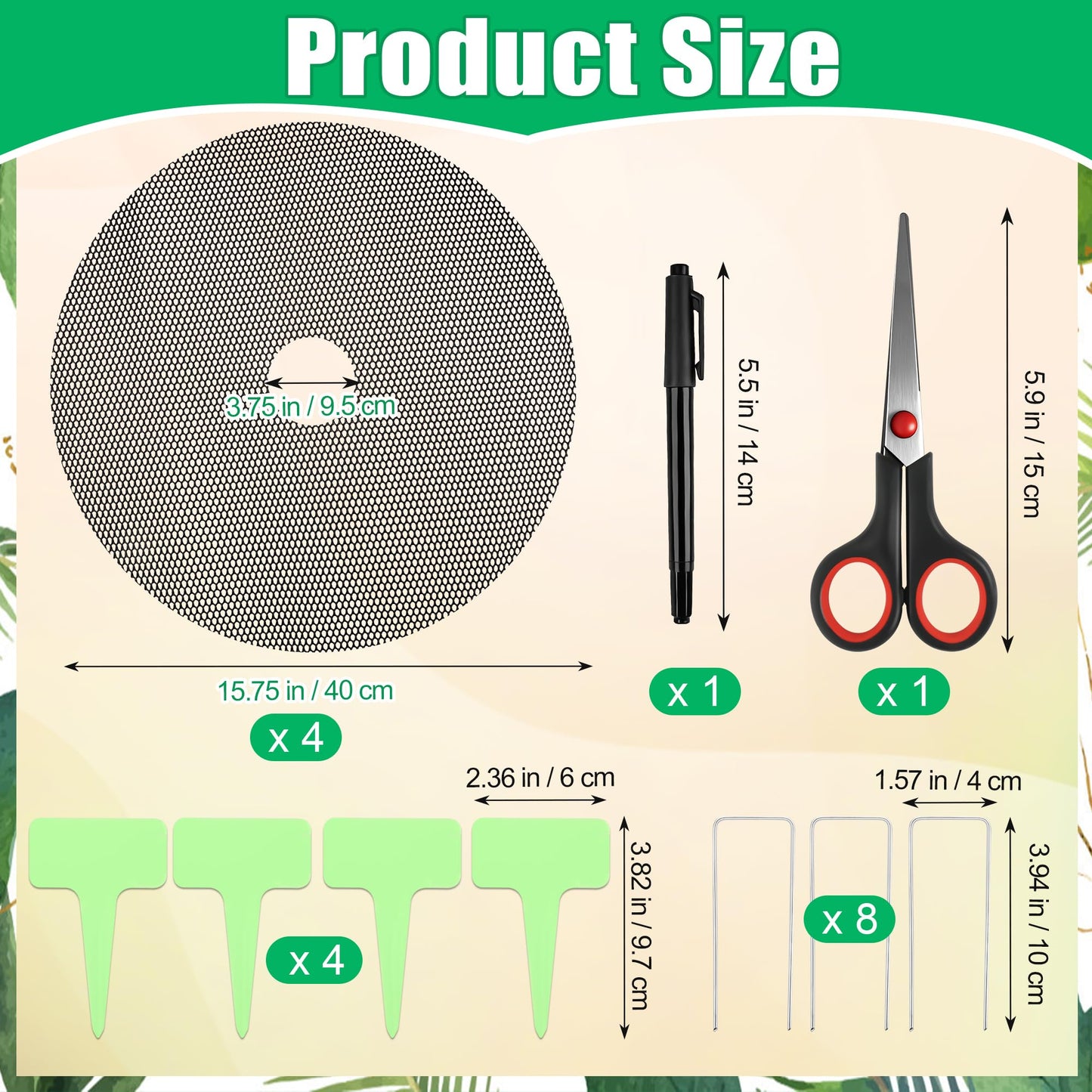 Pletpet 4 Pcs 15.7 Inch Plant Pot Soil Covers Protectors, Pot Grids for Plants Protection with 1 Marker Pen, 1 Scissors, 4 Plant Labels and 8 U-Shaped Garden Stakes