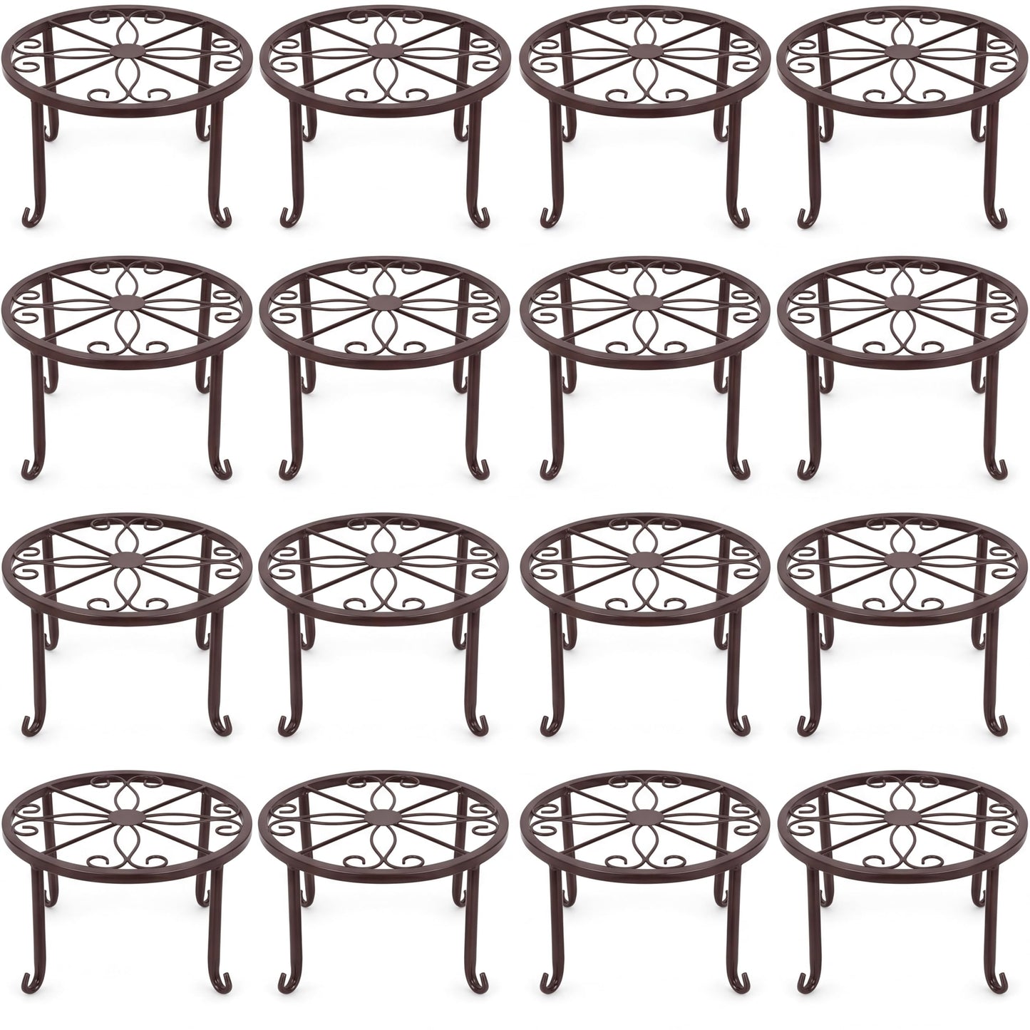 Maitys 12 Pack Metal Plant Stands Outdoor Indoor Heavy Duty Flower Potted Holder Anti-Rust Plant Pot Shelf Round Flower Display Rack for Porch Garden (Bronze)