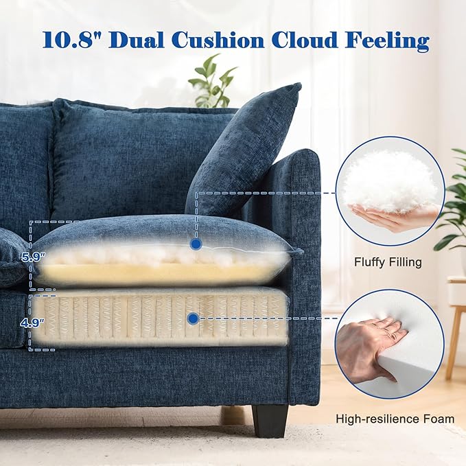 Loveseat Sofa Cloud Sofa Couch 50'', Modern Loveseats 2 Seat Couch 27" Deep Seat