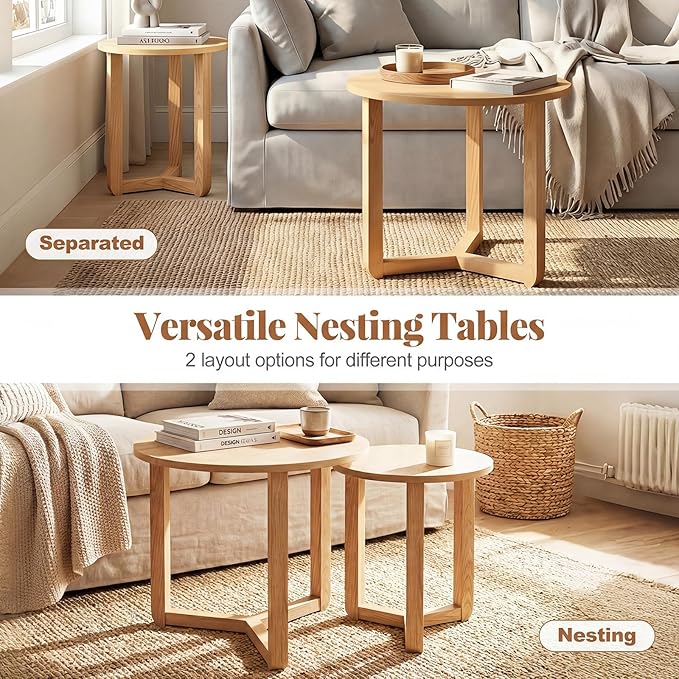Giantex Round Nesting Coffee Table Set of 2, Wood Nesting End Tables