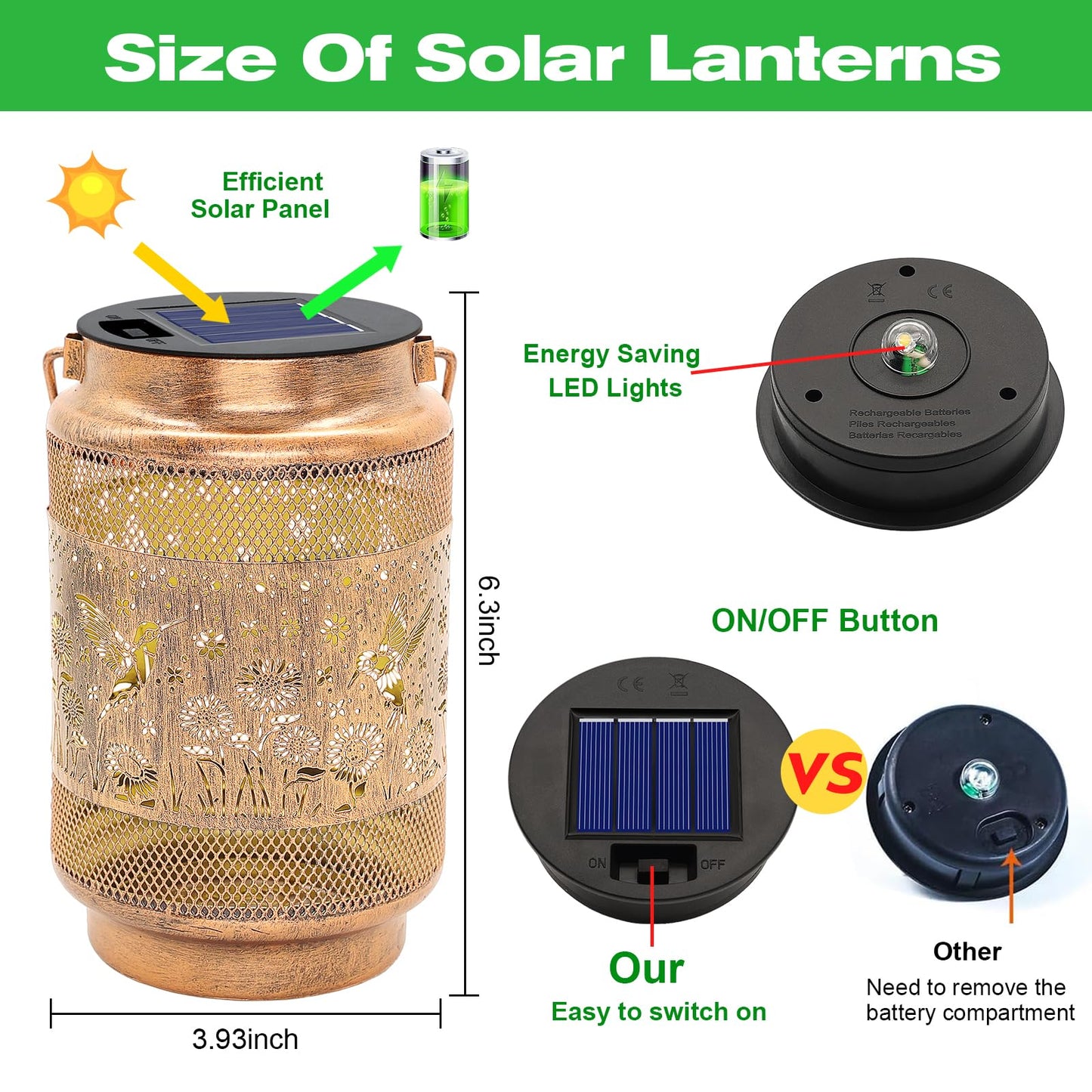 Gifts for Mom Women Grandma Birthday, Solar Lanterns Outdoor Waterproof Hummingbird Garden Decor, Metal Hanging Solar Lights for Outside Yard Patio Pathway Backyard