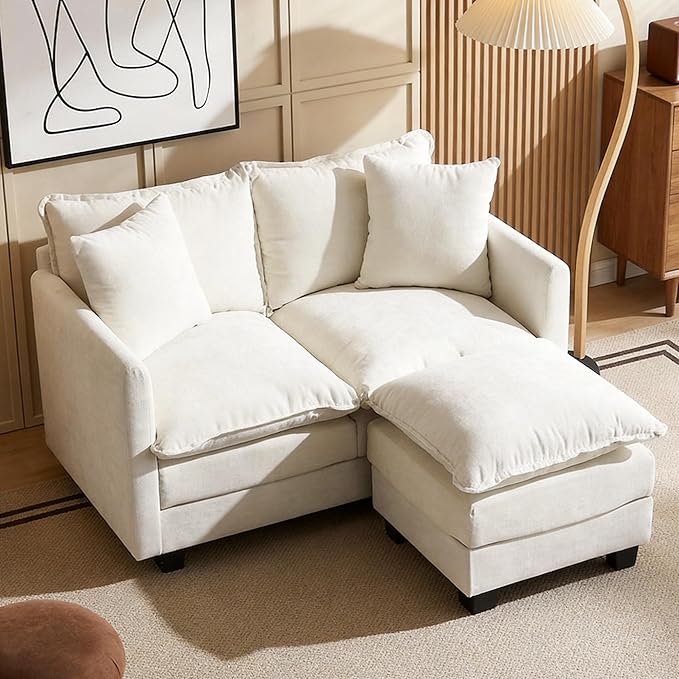 Loveseat Sofa with Ottoman, Comfy Chenille Small Couch