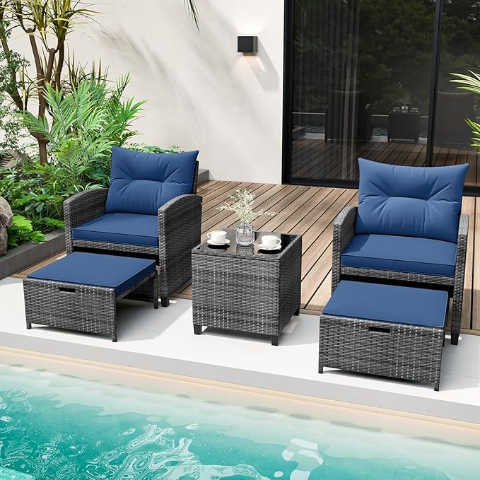 Tangkula 5 Pieces Patio Conversation Set, PE Wicker Rattan Outdoor Furniture Set