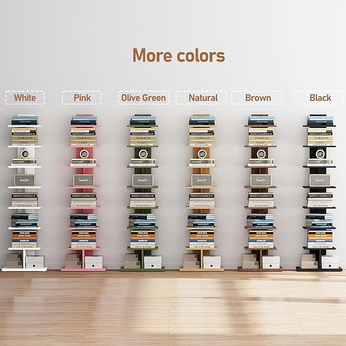 TUTOTAK Narrow Bookshelf, 8-Tier Bookcase, Spine Book Shelf