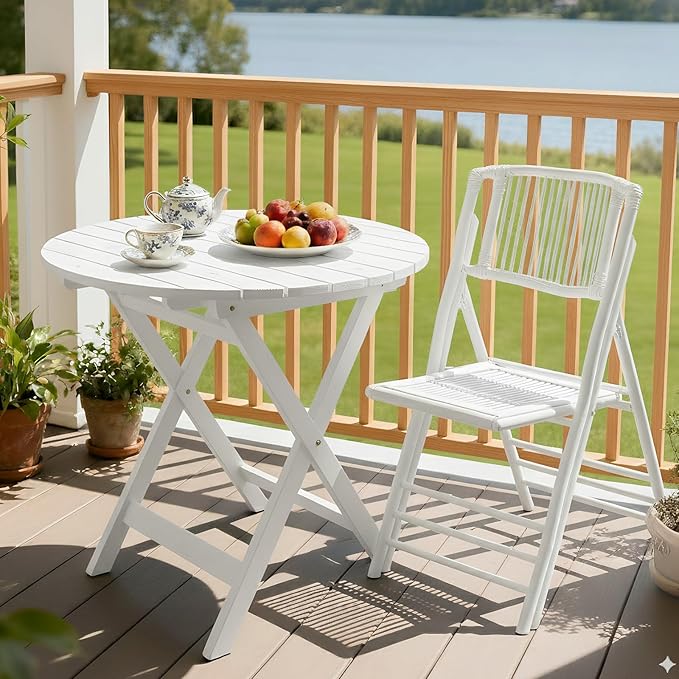 VINGLI Bamboo Folding Chair, Foldable Dining Wood Chairs Comfortable Seat