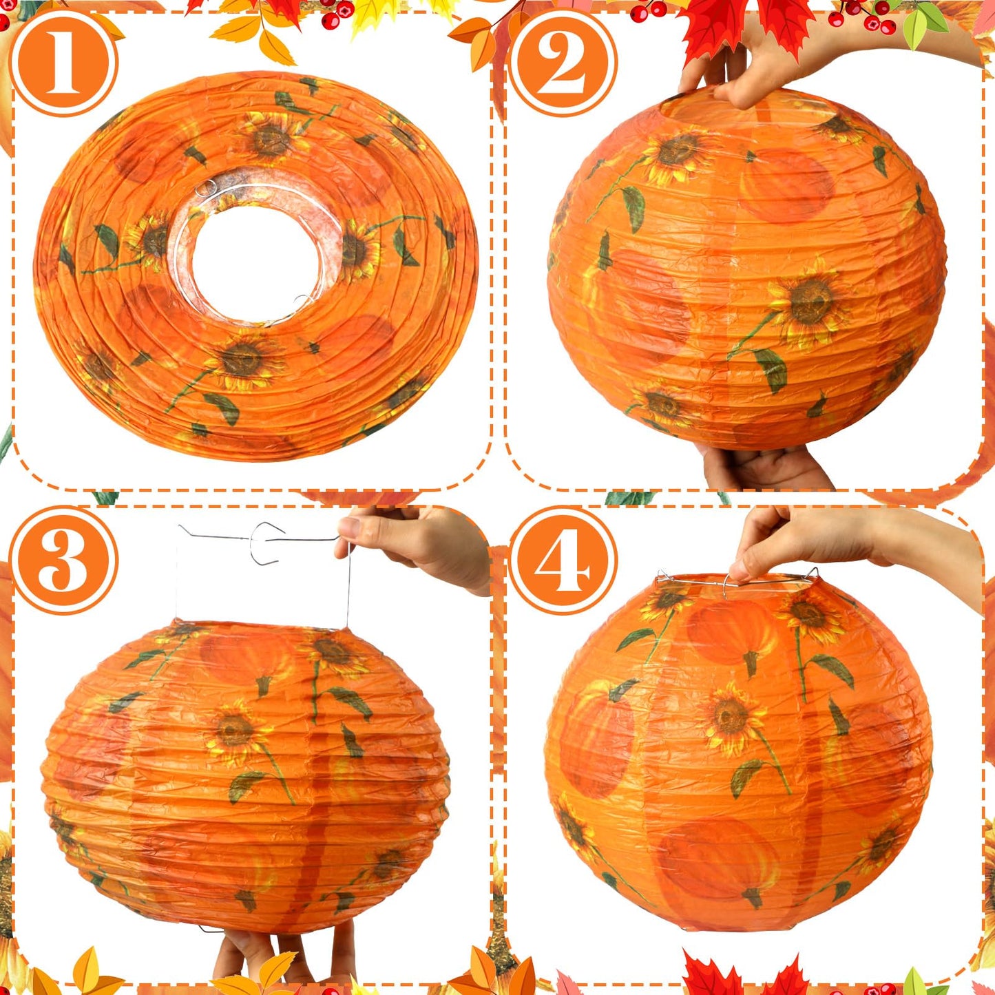 Bencailor 12 Pcs Thanksgiving Paper Lanterns Fall Paper Lanterns Hanging Decorative Round Autumn Decor for Harvest Theme Party Decorations, 8/10/12 Inches (Red,Orange)