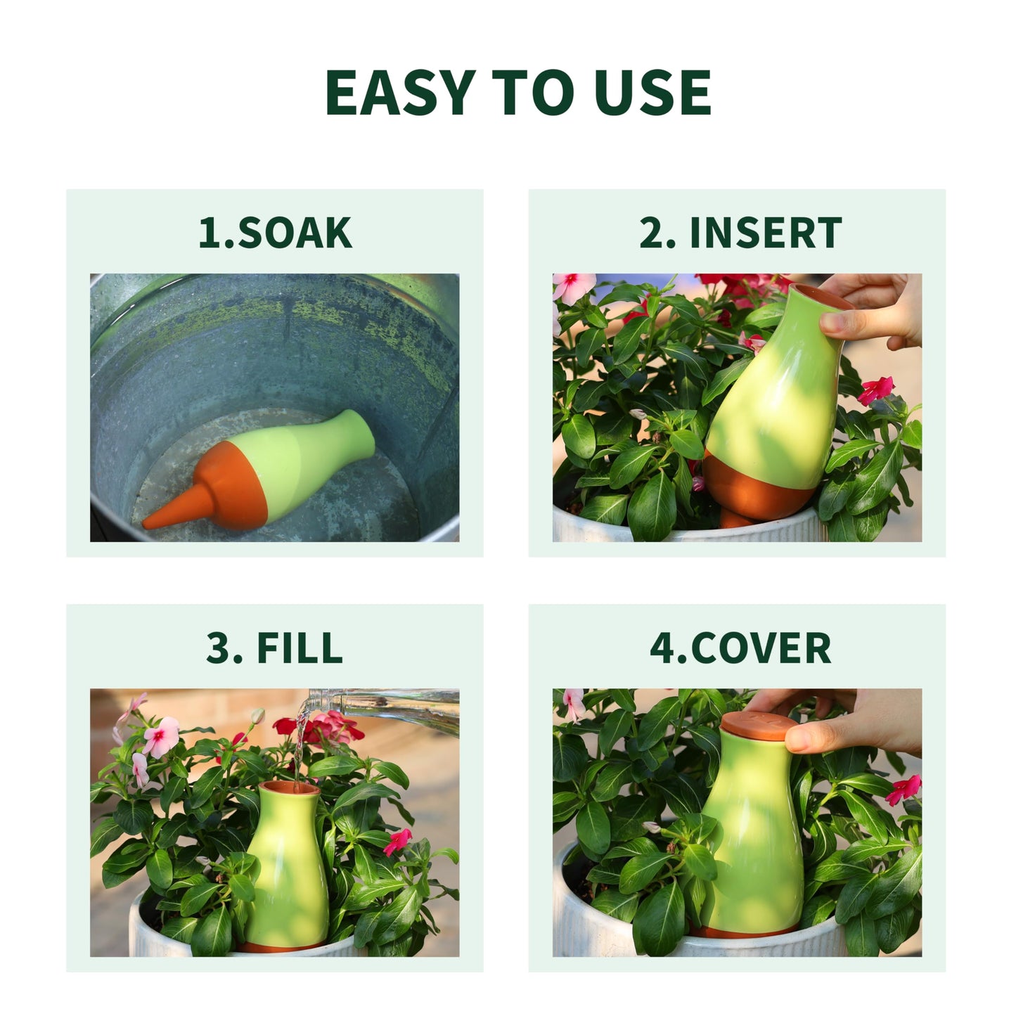 Soilagua 16 oz Drip Irrigation Stakes, Large Plant Watering Globes, Olla Pots Plant Watering Devices, Self Watering Planter Insert, Watering Spikes for Outdoor Indoor Everyday Vacation Use, 4-Pack