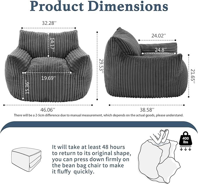 Giant Plush Bean Bag Chair for Adults