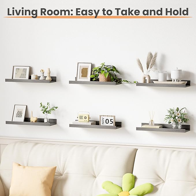 upsimples Floating Shelves for Wall, Wall Shelves for Decor Storage Set of 6