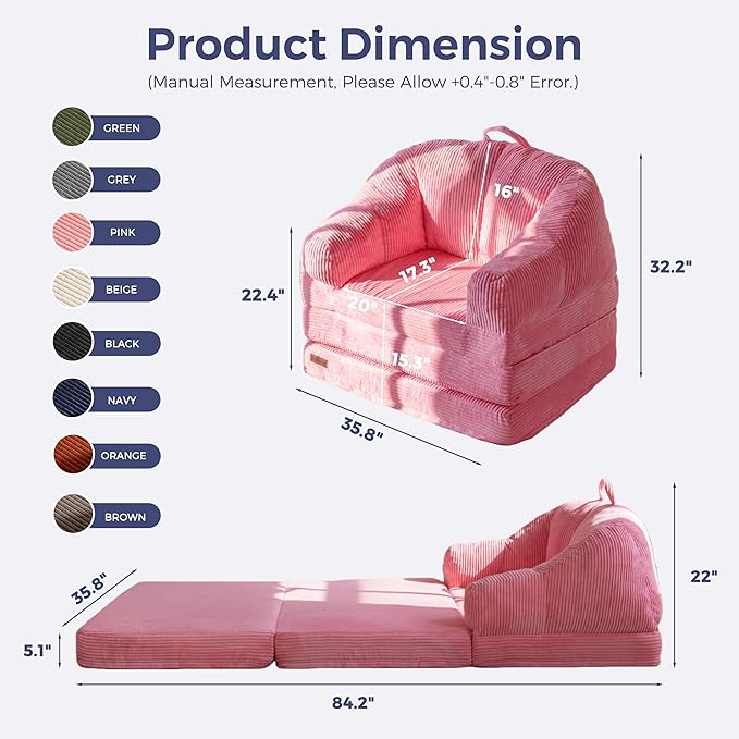 MAXYOYO Folding Sofa Bed with Backrest, Boneless Fold Out Couch Bed with Handle