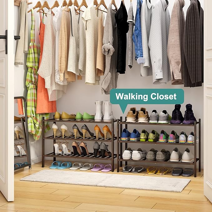 viewcare Shoe Rack for Closet, 3-Tier Bamboo Wood Shoe Racks, Stackable |