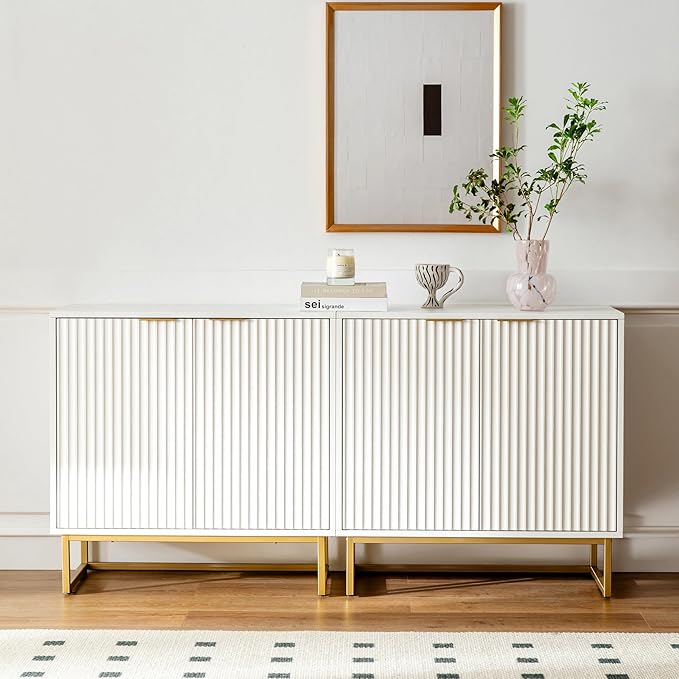 EYYTHUNG Fluted Cabinet with Storage, Sideboard Buffet Cabinet with Adjustable