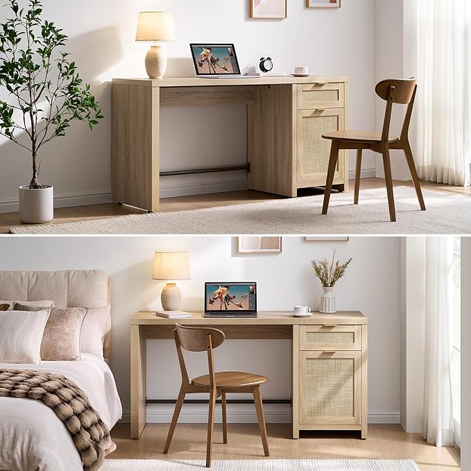 SICOTAS Rattan Home Office Desk