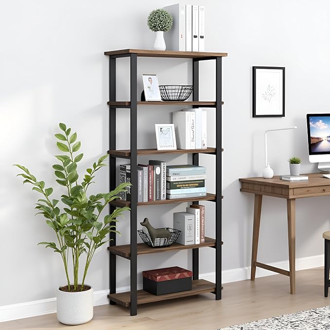 Alaterre Furniture Pomona Living Room 6-Tier Solid Wood Bookcase