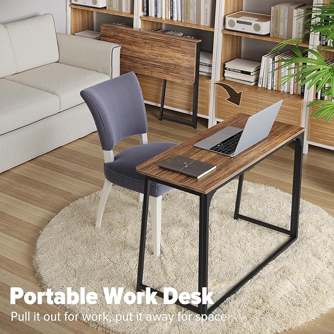 WOHOMO Folding Desk, Small Writing Desk 39.4", Space-Saving Foldable Laptop