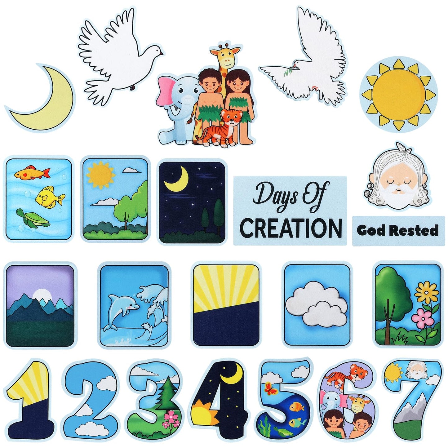 Peryiter Creation Story Felt Board Days of Creation 23 Precut Flannel Felt Bible Storyboard Sets for Preschool Kindergarten Toddlers Kids