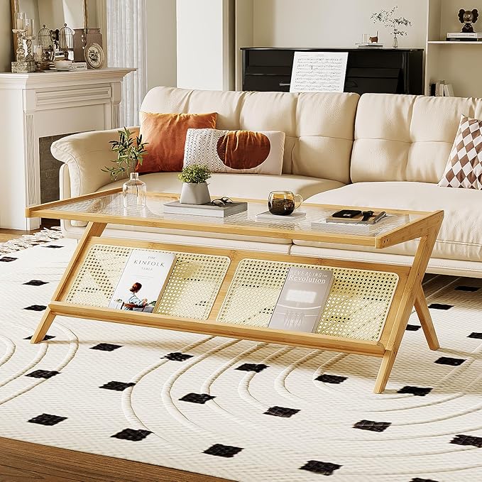 Bamworld Rattan Coffee Table Mid-Century Modern Coffee Table BambooTable
