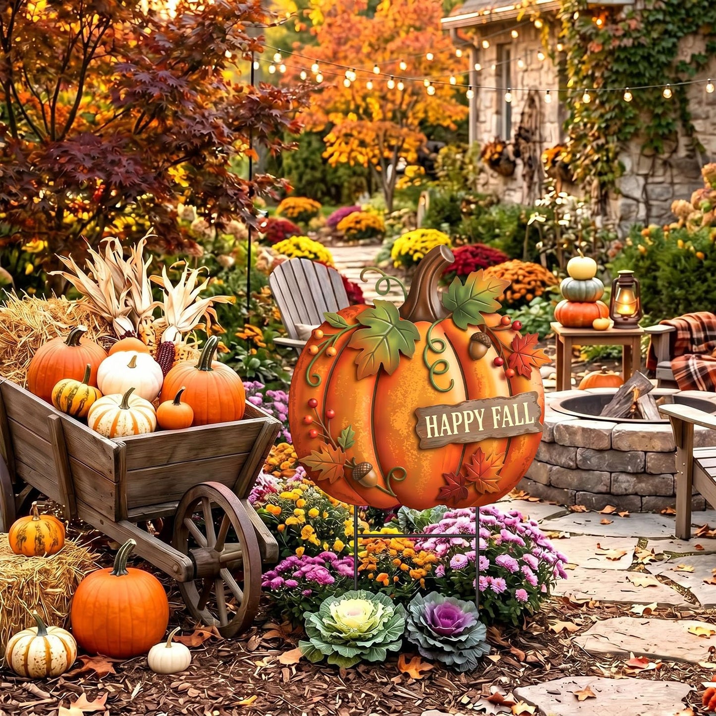 Amyhill Fall Outdoor Decor Pumpkin Metal Garden Stakes 25 Inch Autumn Welcome Yard Signs Fall Decorations Autumn Outdoor Decorative Garden Stakes Decorations Thanksgiving Harvest Patio Lawn Walkway