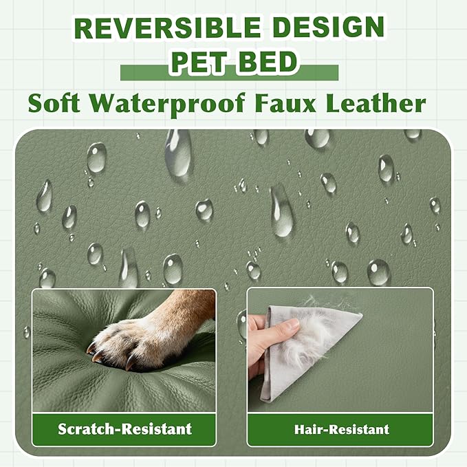 Vonabem Outdoor Dog Bed Waterproof Washable, XL Large Dogs Crate Pad 42 inch, Cooling Wipeable Leather Pet beds, Foam Anti-Slip Kennel Pads with Removable Cover Reversible, 41"x27" Green