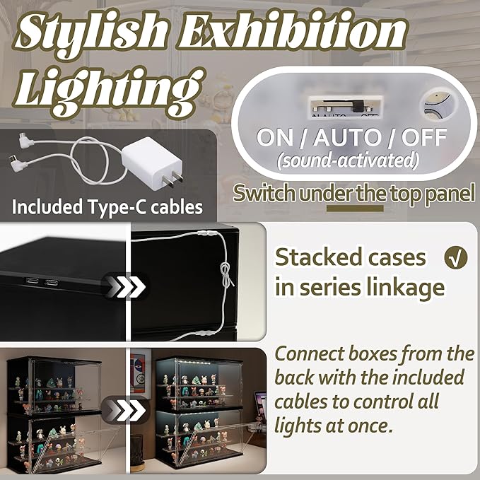 2PCS Clear Display Case for Collectibles, 3-Tier Adjustable Display Case