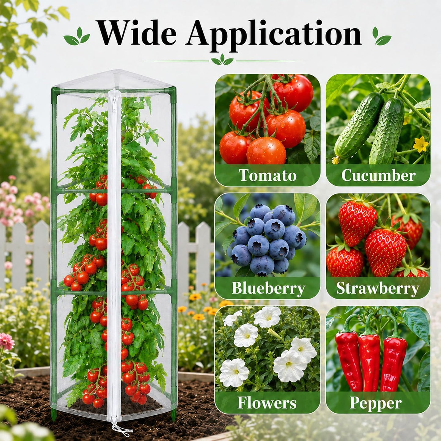 Halatool Garden Tomato Plant Cover Netting, Fits 40–55" Tall Tomato Cages, Garden Bird Netting with Zipper & Drawstring, Insect Barrier, Plant Covers from Insects Animals, 2 Pack, 45"×15.7"