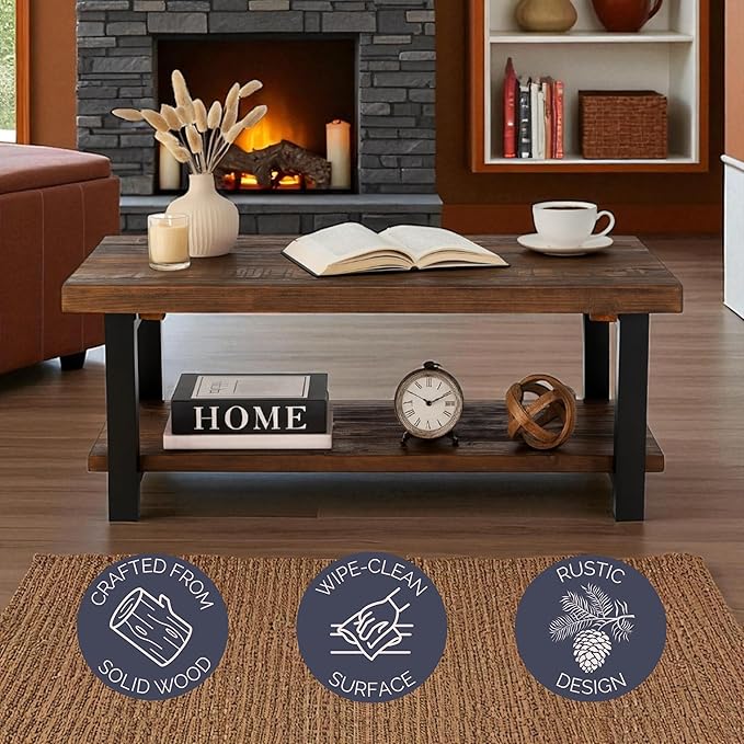 Pomona 42-Inch Rectangular Solid Wood Coffee Table