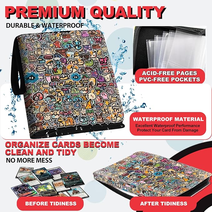 440 Card Binder 4 Pocke 3-Ring Trading Card Binder with 55 Page Removable Sleeves, High Storage Trading Card Holder Collection Card Album Carrying Organizer Case for TCG Cards-red