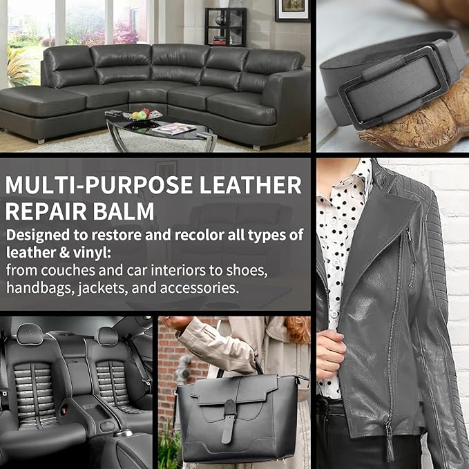 Leather Recoloring Balm and Scratch Repair Kit, Dark Gray Leather Restorer