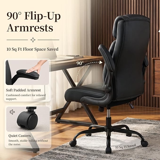 Office Chair, Leather Ergonomic Computer Desk Chair