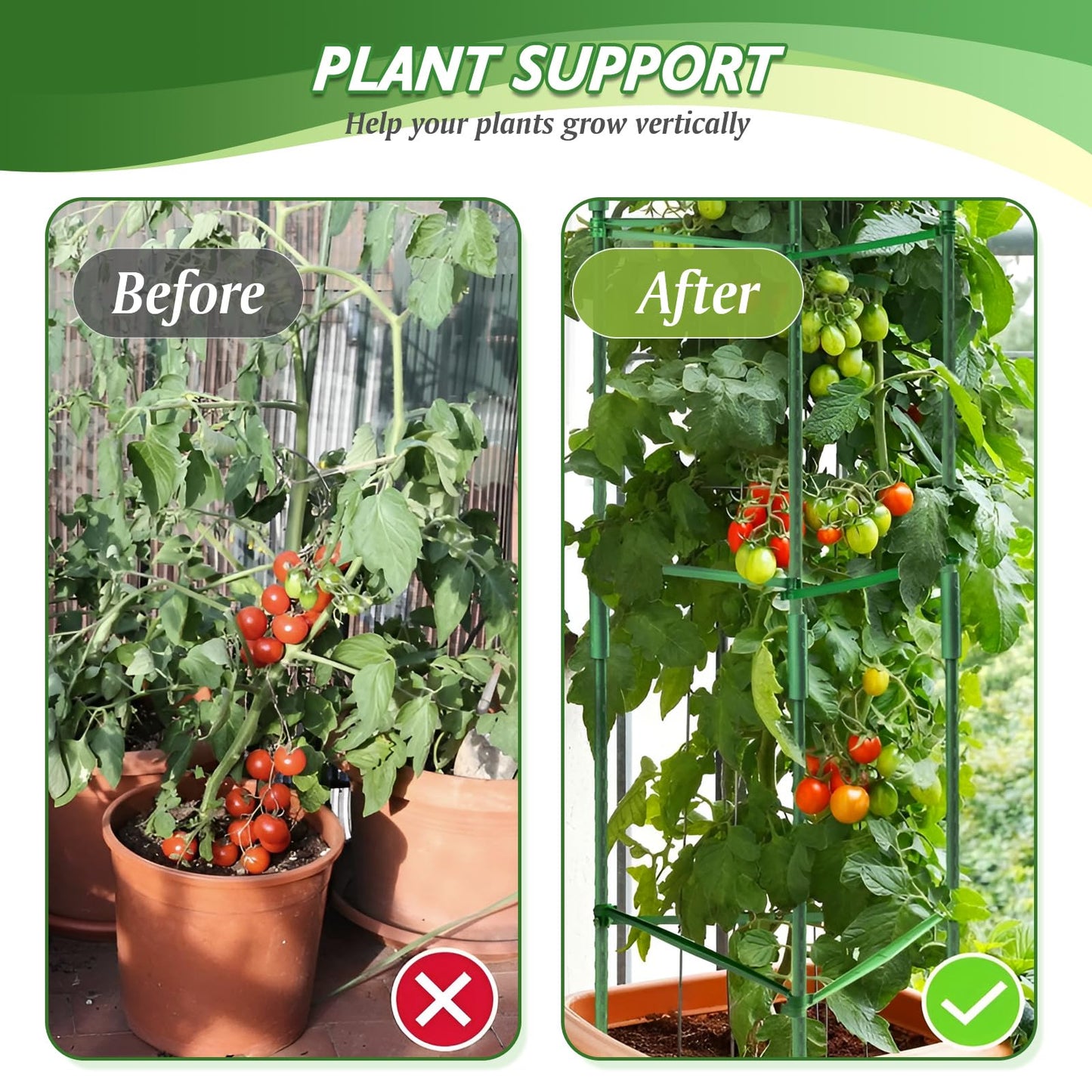 6 Pack Tomato Cage for Garden & Pots, Rust-Resistant Tomato Stakes Plant Cage Trellis Support for Climbing Vegetables Plants Flowers - 48 Inch