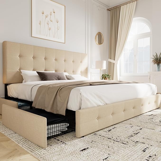 Allewie Upholstered King Size Platform Bed Frame