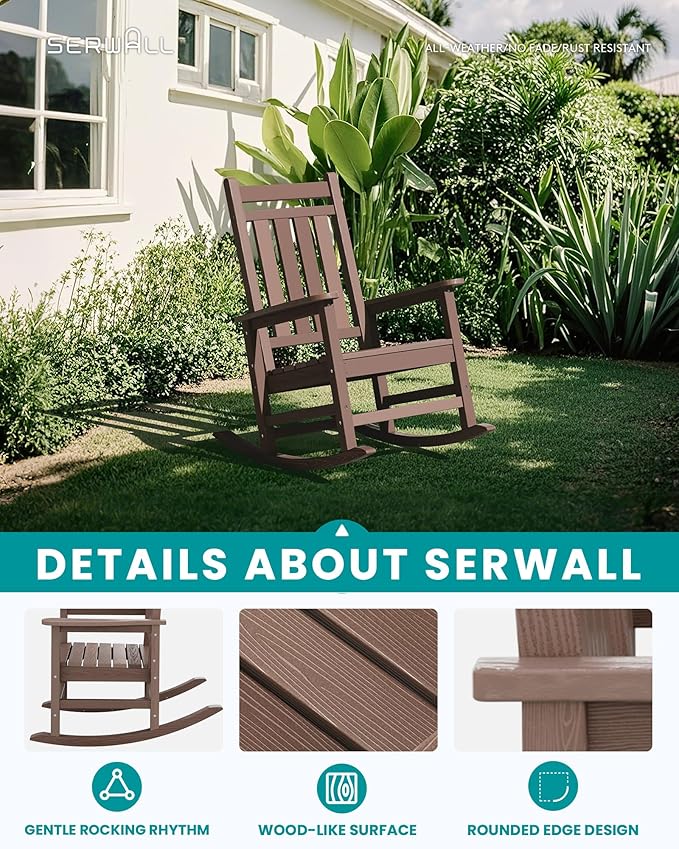SERWALL Outdoor Rocking Chair, HDPE Rocking Chair