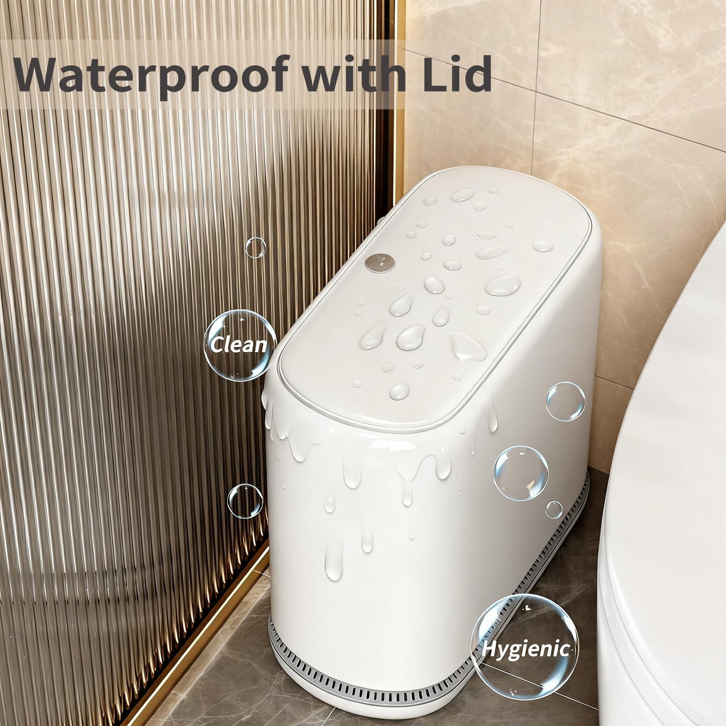 Small Bathroom Trash Can with Lid, 3 Gallon Slim Garbage Bin with Pop-Up Lid & Air-Pressure Bag Lock, Mini Waste Basket for Bathroom, Bedroom, Kitchen, Office, Rv, White - Includes 75 Bags (5 Rolls)