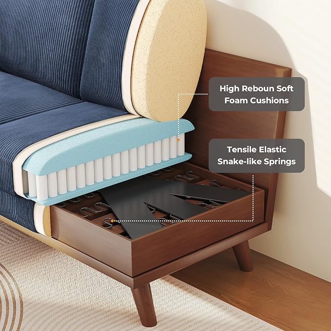 Vesgantti 68" Loveseat Sofa Dark Blue, Comfy Corduroy Couch