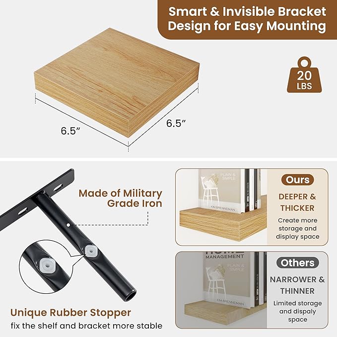fuqing Floating Shelves for Wall, Wall Mounted Wood Floating Shelf