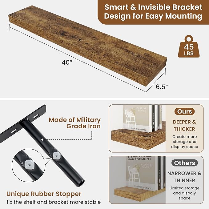 fuqing Floating Shelves for Wall, Wall Mounted Wood Floating Shelf